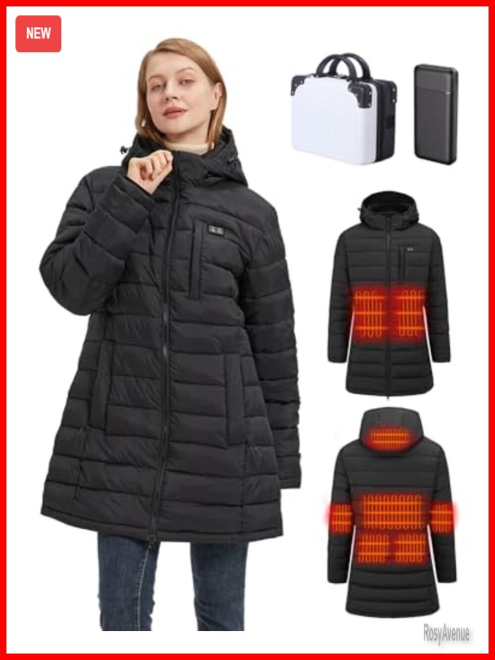 Women's Heated Winter Jacket Graphene Heating Slim Fit Hooded Coat